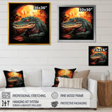 Orange and green Crocodile sunset - Crocodile Framed Canvas Art