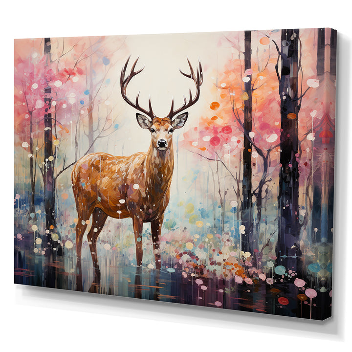Deer in Shimmering floral forest - Deer Landscape Home Decor Art