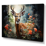 Brown and pink deer in blooming forest wilderness - Deer Landscape Living Room Wall Art
