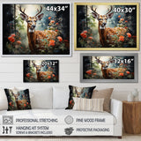 Brown and pink deer in blooming forest wilderness - Deer Landscape Living Room Wall Art