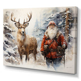 Santa and his deer in winter wonderland - Animals Canvas Wall Art