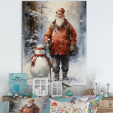 Santa and his snowman in winter wonderland - Deer Bedroom Wall Art