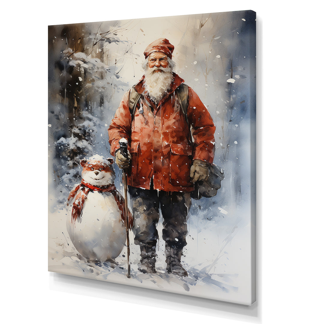 Santa and his snowman in winter wonderland - Deer Bedroom Wall Art