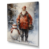 Santa and his snowman in winter wonderland - Deer Bedroom Wall Art