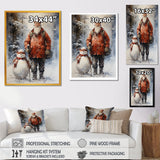 Santa and his snowman in winter wonderland - Deer Bedroom Wall Art