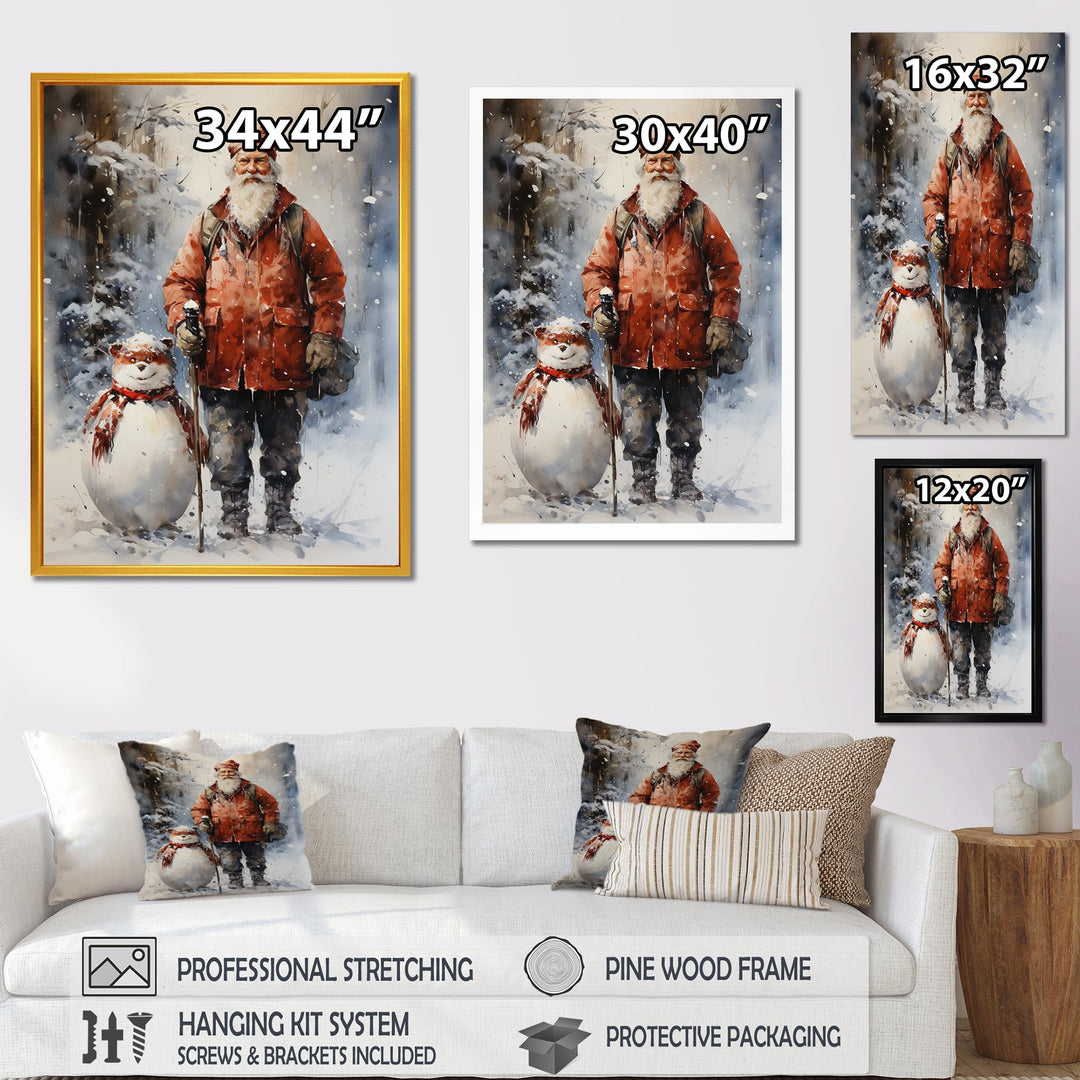 Santa and his snowman in winter wonderland - Deer Bedroom Wall Art