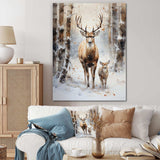 Deer family in the winter wonderland - Animals Canvas Wall Art