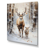 Deer family in the winter wonderland - Animals Canvas Wall Art