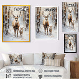 Deer family in the winter wonderland - Animals Canvas Wall Art