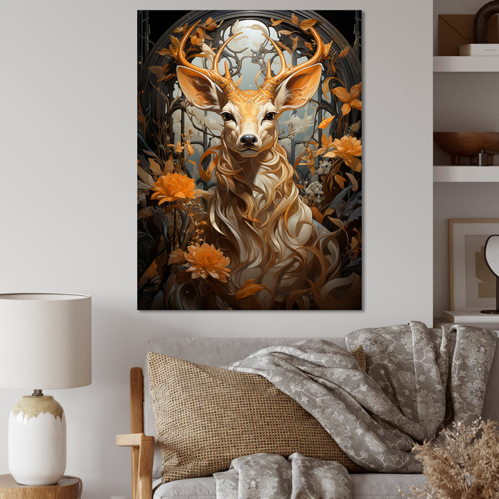 Floral Deer portrait beauty - Deer Landscape Wall Decor