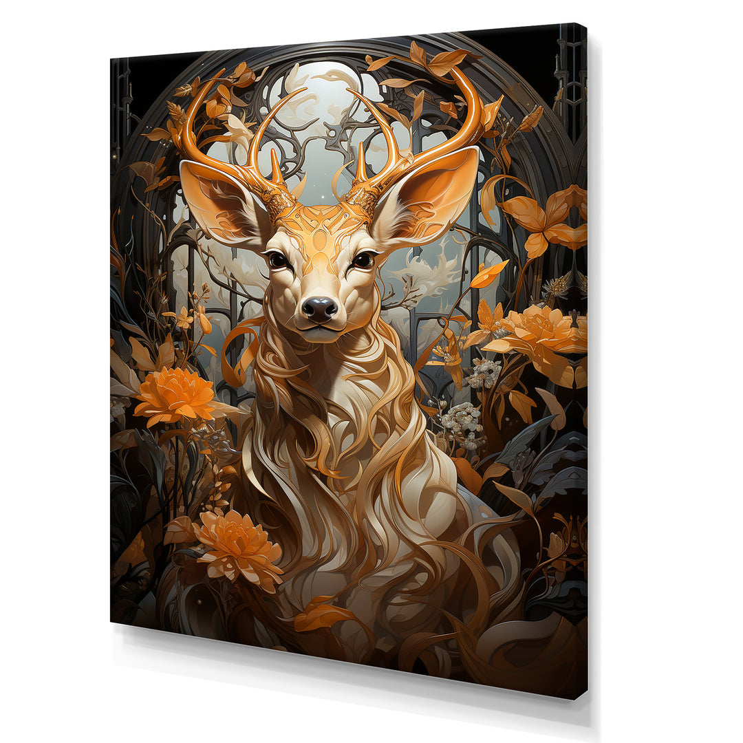 Floral Deer portrait beauty - Deer Landscape Wall Decor