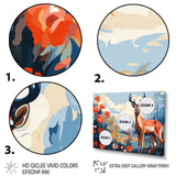 Red and blue Deer in forest - Deer Landscape Wall Art Prints