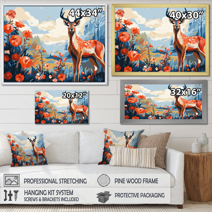 Red and blue Deer in forest - Deer Landscape Wall Art Prints