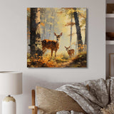 Deer family in the woods III - Animals Canvas Wall Art