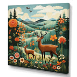 Orange and green Deer family wood serenity  - Animals Canvas Wall Art