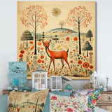 Vintage orange and green Deer pattern - Deer Living Room Wall Art