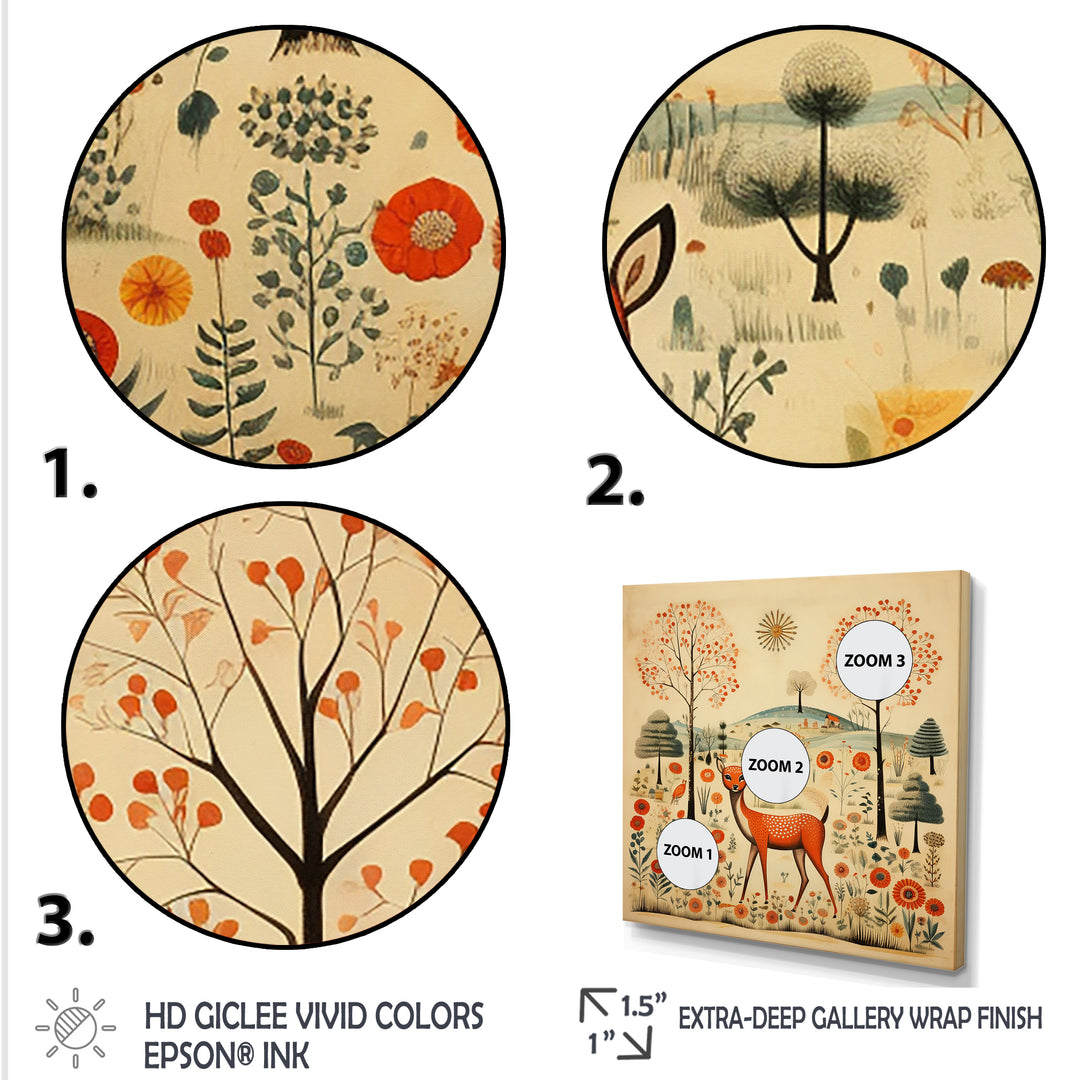 Vintage orange and green Deer pattern - Deer Living Room Wall Art