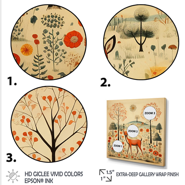 Vintage orange and green Deer pattern - Deer Living Room Wall Art