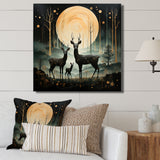 Wondering night deer family elegance - Deer Landscape Canvas Wall Art