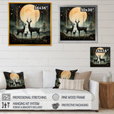 Wondering night deer family elegance - Deer Landscape Canvas Wall Art