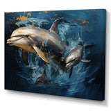 Blue Dancing Dolphines IV - Animals Canvas Wall Art