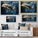 Blue Dancing Dolphines IV - Animals Canvas Wall Art