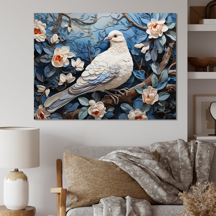 White and blue dove floral Springtime - Dove Bedroom Wall Art