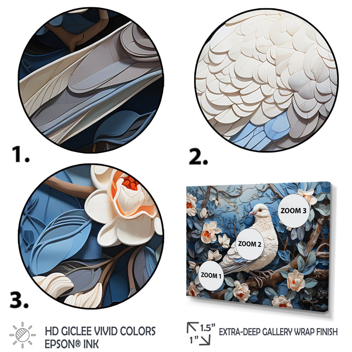 White and blue dove floral Springtime - Dove Bedroom Wall Art