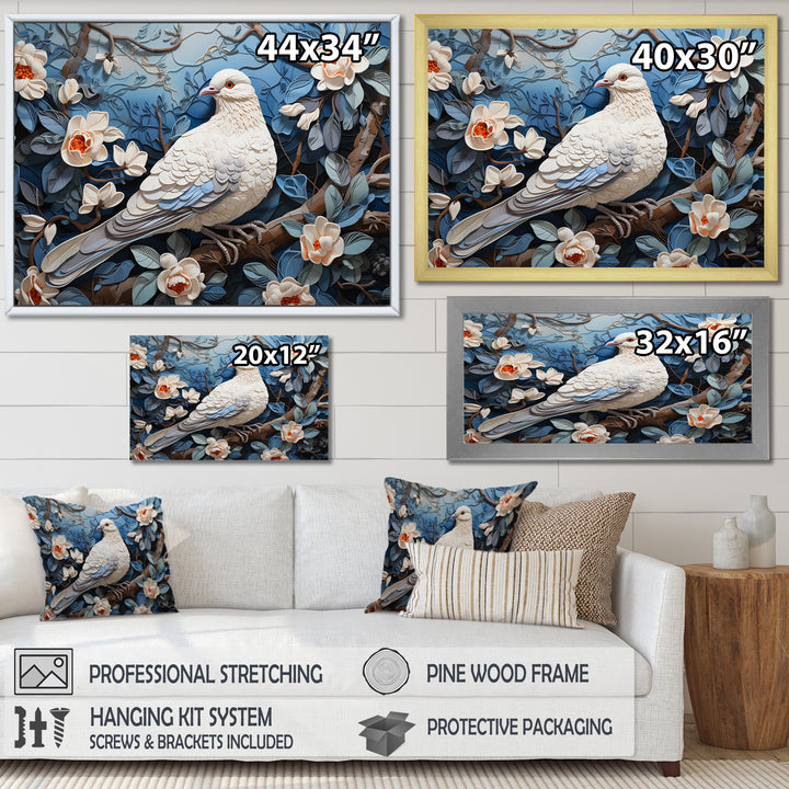 White and blue dove floral Springtime - Dove Bedroom Wall Art