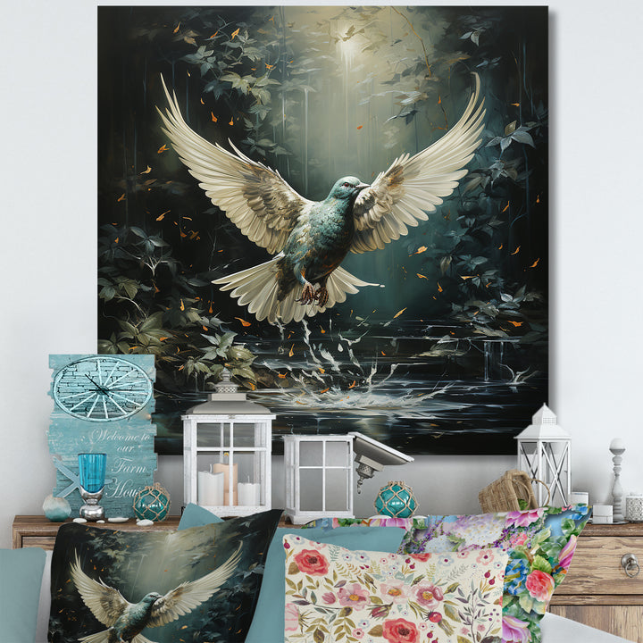 Green and white Dove take off harmony - Dove Wall Decor