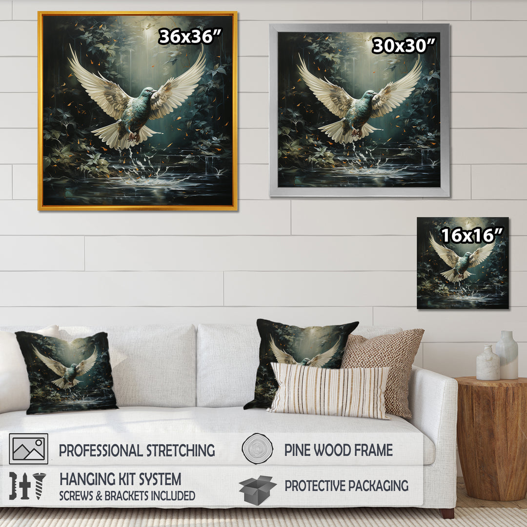 Green and white Dove take off harmony - Dove Wall Decor