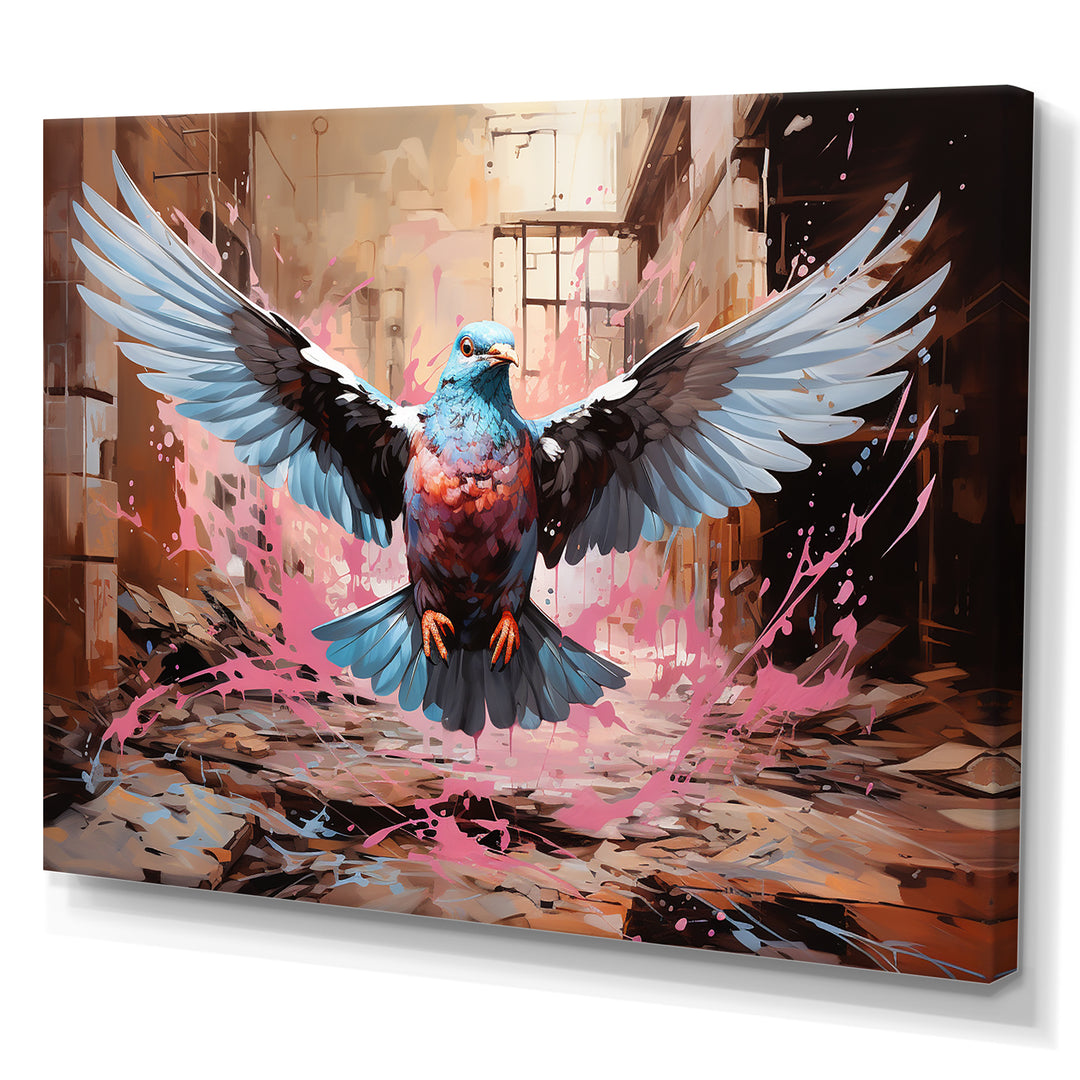 Blue and pink Pigeon in Flight - Pink Pigeon Wall Art