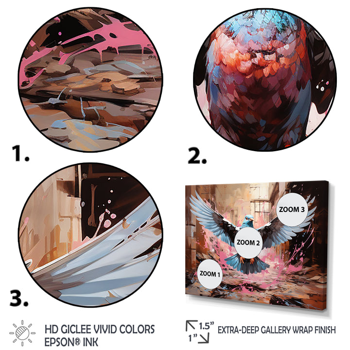 Blue and pink Pigeon in Flight - Pink Pigeon Wall Art