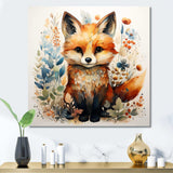 Nursery Fox Portrait blooms - Animals Canvas Wall Art