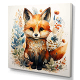 Nursery Fox Portrait blooms - Animals Canvas Wall Art