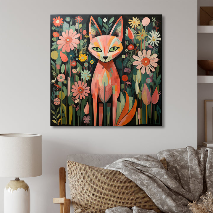 Pink and green fox in matisse style - Fox Wall Art Prints