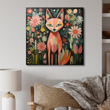 Pink and green fox in matisse style - Fox Wall Art Prints
