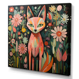 Pink and green fox in matisse style - Fox Wall Art Prints