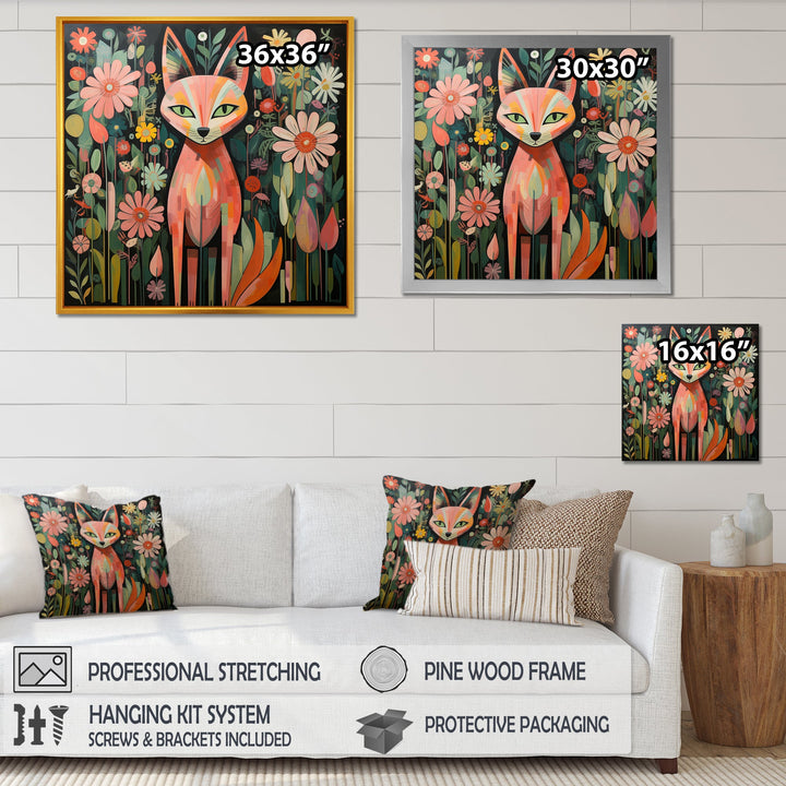 Pink and green fox in matisse style - Fox Wall Art Prints