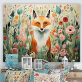 Orange and pink Fox in mattise style IV - Animals Canvas Wall Art