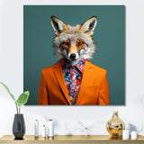 Orange and green suited up fox fashion - Orange Fox Wall Art