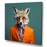 Orange and green suited up fox fashion - Orange Fox Wall Art