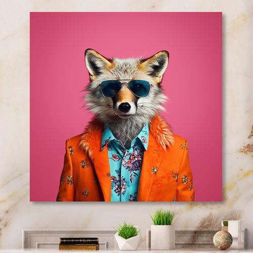 Orange and pink suited up fox fashion - Fox Large Canvas Wall Art