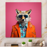 Orange and pink suited up fox fashion - Fox Large Canvas Wall Art