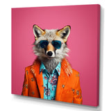 Orange and pink suited up fox fashion - Fox Large Canvas Wall Art