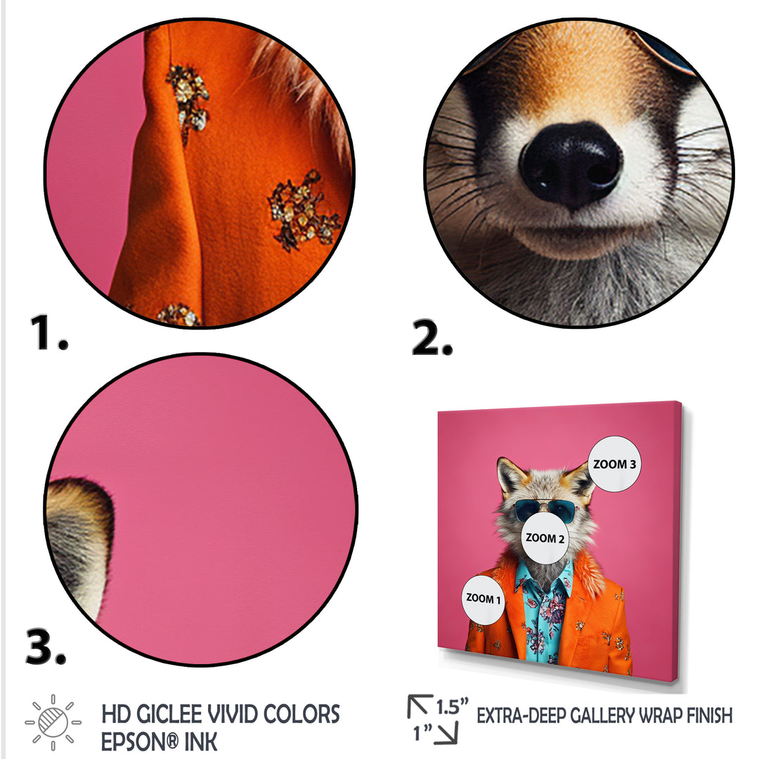 Orange and pink suited up fox fashion - Fox Large Canvas Wall Art