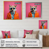 Orange and pink suited up fox fashion - Fox Large Canvas Wall Art