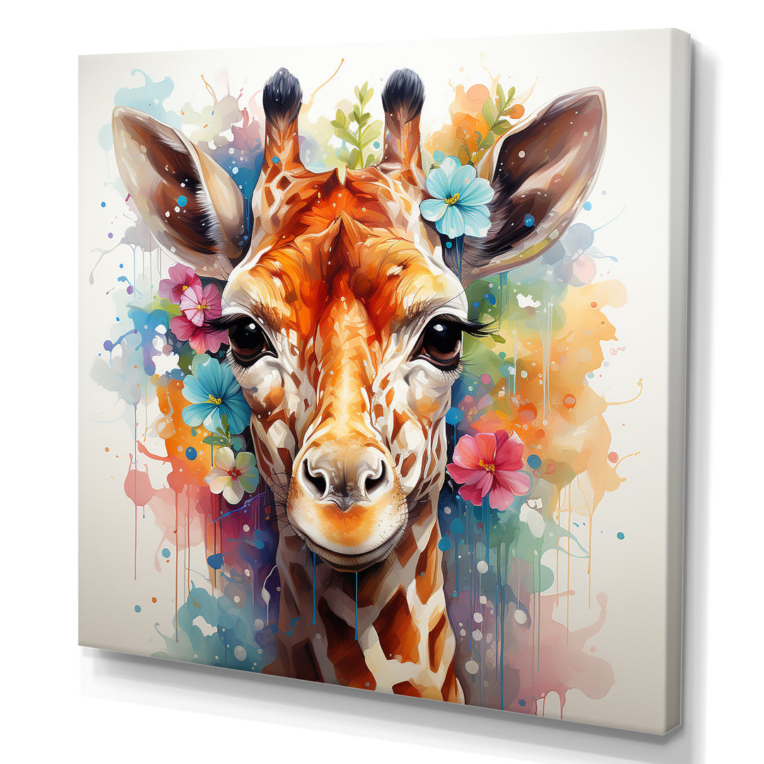 Colorful floral Giraffe Portrait - Giraffe Wall Art Prints