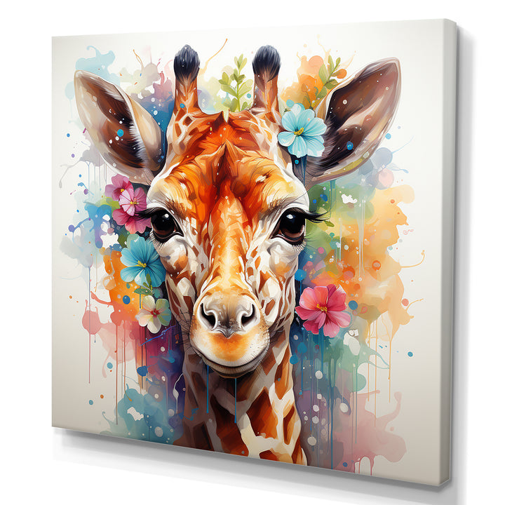 Colorful floral Giraffe Portrait - Giraffe Wall Art Prints