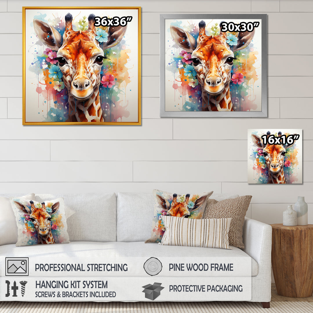 Colorful floral Giraffe Portrait - Giraffe Wall Art Prints